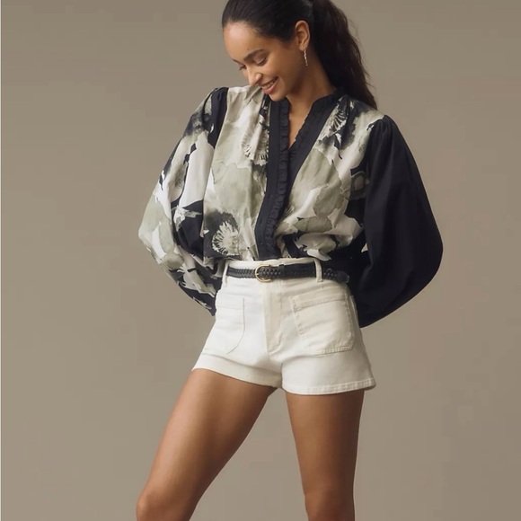 ✨NWT - Anthropologie Forever That Girl Printed Motif Ruffle Buttondown Blouse✨ - Picture 3 of 12